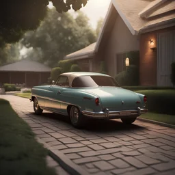 an image of a typical modern car in a driveway , 3d render, cinematic, pixar style