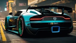 Veyron Super Sport ultimate need for speed tuning Mansory Cyberpunk 2077 neon Style Rear View, Super Detailed, desktop wallpaper, 4K