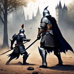 Duel of Knights: the knight in Gothic armor uses a poleaxe to defeat his opponents