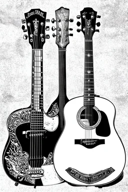 black and white graphic Old acoustic mariachi guitar
