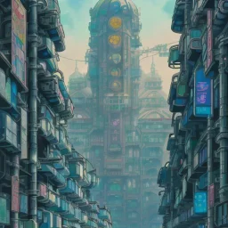 Cyberpunk futuristic Megacity ,Neogothic architecture, uphill Road,detailed facades,detailed painting, 8K resolution,German noir,matte painting,felix kelly,biopunk,trieste