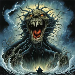 storm roars so awfully in you, this evil, old beast elicts the nasty choir of shadows out of the darkness like a cold sick breath adheres itself feculently in your belly taking away your beauty as disgusting wind of dead bodies, expansive, dramatic, Teutonic, dark colors, neo surrealism. by Gerald Scarfe, by Michael Whelan, multi-level circular atmospheres which the dragon overwhelms, smooth matte oil painting, detailed line work, weirdcore, by Zdzislaw Beksinski.