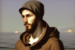 Modern man in a boat wearing hoodie by Andrea del Sarto