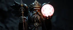 dark dwarf angel sceptre mining expert expert holding up a radiant Painite crystal rosette ball
