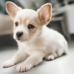 on a white background a diagonal at an angle, transparent brush-stroke and inside it {puppy}, realistic photograph, centered