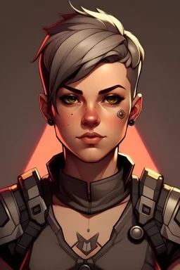 strong powerful woman with short hair as a r6 character.