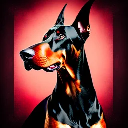 Perro Doberman color negro y rojo vino tinto arte retro