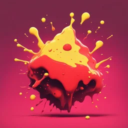 in digital fracture art style, Boom Slime with red and yellow color palette
