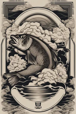 Create a captivating modern 2d ink tattoo design for print , prestigious Sacred Carp using the elegant influences of japan art style, for print, dynamic elements from fashion and design, and bold Japanese contemporary art aesthetics, framing centered in the center, distanced from the edges of the paper perimeter, perfect anatomy, bauhaus, Divine Proportion,
