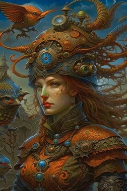 steampunk "Medieval witch", with many weird creatures - artwork by Tomasz Alen Kopera - ultra sharp focus, focused, high definition, high detail, highly detailed, ultra detailed,