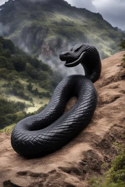 an ominous small effigy made of ebony in the form of a snake coiling around the mountain