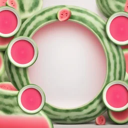 Round picture frames in the colors of watermelon with a light background for tubes