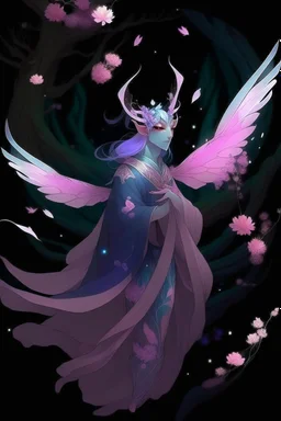 Pink hair spring cherry blossom Eladrin Male antlers blossom filled beard druid of the stars moth wings