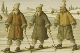 The wise men, Melchior, Gaspar and Baltasar, skating on the ice