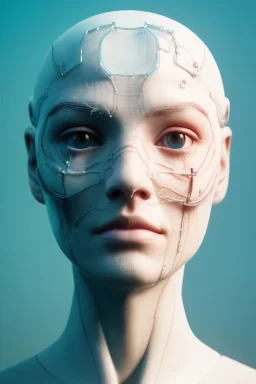 complex 3d render ultra detailed of a beautiful porcelain profile woman android face, cyborg, robotic parts, 150 mm, beautiful studio soft light, rim light, vibrant details, luxurious cyberpunk, lace, hyperrealistic, anatomical, facial muscles, cable electric wires, microchip, elegant, beautiful background, octane render, H.R. Giger style, 8k