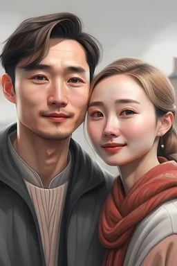 Ein Bild von einem Deutsch-europäischen jungen Mann und einer deutsch-chinesischen jungen Frau als verliebtes Pärchen im Stil des Realismus