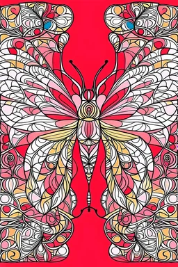 cover for coloring book ,Easy Patterns , butterfly, Calming and Unique Coloring page for Kids, and Creativity, Background of easy , with geometric patterns, a lot color , red ,pink ,