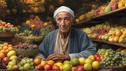 elderly male market trader selling many different types of fruit, showing his head and upper body, perfect eyes, perfect anatomy, exquisite composition, beautiful detailed intricate detailed octane render, 8k artistic photography, photorealistic, soft natural volumetric cinematic perfect light, chiaroscuro, award-winning photograph, masterpiece, raphael, caravaggio, bouguereau