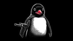 penguin with a gun | black background