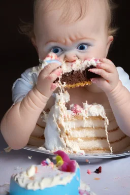 baby hiding eating cake