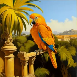 Neoclassicism realistic yellow orange cote d'azur parrot landscape