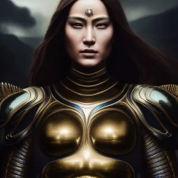 Ultra detailed fullbody Portrait in oil on canvas of Elden Ring Female Warrior with plate armor,extremely detailed digital painting,ultrarealistic skin,intense stare, extremely detailed face, crystal clear eyes, mystical colors ,perfectly centered image, perfect composition, rim light, beautiful lighting,masterpiece ,8k, stunning scene, raytracing, anatomically correct, in the style of Simon Bisley and uncannyknack and Ohrai Noriyoshi and robert e howard and Steve Jung.