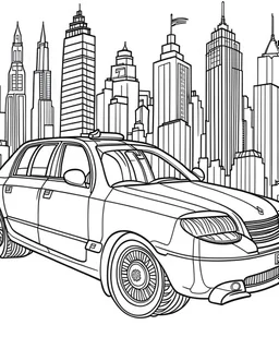 New York City taxi coloring page, full body (((((white background))))), only use an outline., real style, line art, white color, clean line art, white background, Sketch style.