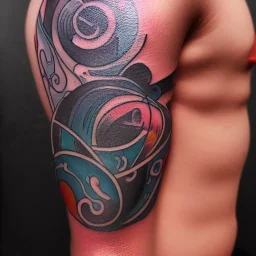 tattoo, enso with anime fire and anime water around it