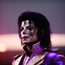 Michael Jackson,purple light effect, closed eyes, rtx, reflection, 8k, glow, winning photography, caustics