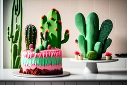 cacti birthday cake in a modern kitchen in sunshine