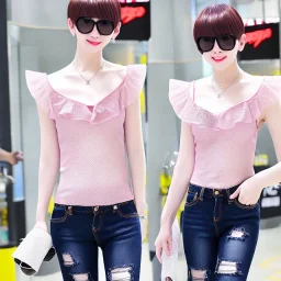 boylike guy boyish boylike shorthair (boyish face) (cleavage in the neckline) (wide hips) (big round hips) (ripped jeans with lace fishnet stockings with ruffles) (pink women's room)