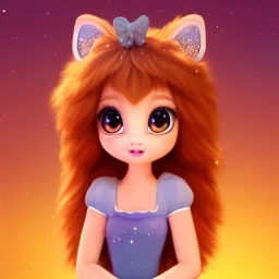 Cute beautiful princess fox kawai girl in a space world; beautiful sparkling eyes with beautiful eyelashes, magical world, extremely detailed long curly fur, high quality picture, beautiful full volumetric lighting, cinematic shimmering illumination, brilliant coloring, smooth, sharp focus, crispy quality, vray; Pixar, Disney, Artstation; HD, HDR, SF, CGSociety, 16k, photorealistic, unreal engine