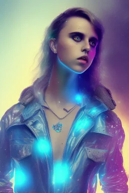 danish singer mø face, cyberpunk,blue tones, style free