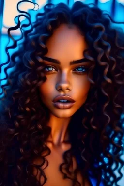 frontal beautiful caucasian woman, face mix from Aurelie Gomez de Oliveira, Zoey King with very soft and smooth edges, young version 25 years, beautiful perfect symmetric, goddess babe, beach waves dark hair, slightly prominent cheekbones, blue eyes, BALD HEAD
