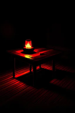 A realistic fire tone image like a shadow with a small table on the floor