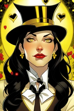Zatanna under a love spell with hearts over her eyes