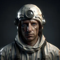 27 year old submarine medic white clothes realistic grimdark portrait