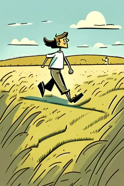 Content cartoon person walking on a field track