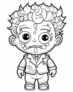 outline art for halloween coloring pages for kids with cartoon cute happy frenkeinstein , white background, Sketch style, full body, only use outline, clean line art, white background, no shadows and clear and well outlined, coloring page for kids, kawaii style