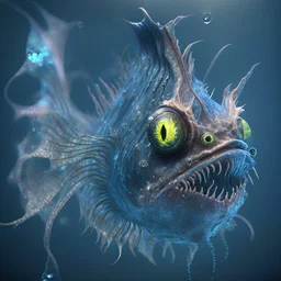 fluid ink angler fish creature, unreal engine 5, 8k resolution, photorealistic, ultra detailed