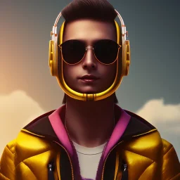 stylized Rabbit toddler, smiling, cyberpunk headphone, sunglass, gangsta gold neckless, full body, magenta puffer jacket, manila city backdrop, dramatic lighting, hyper realistic, unreal engine 5, 16k