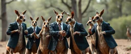 kangaroos human spiders in suits shaking hands looking cool