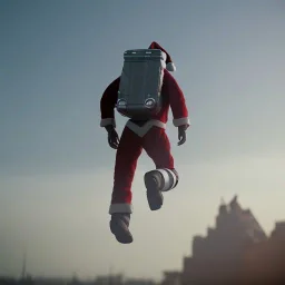 Jet pack, roketle uçan noel baba, octane render, 8k, --ar 1:1