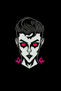 creepy evil androgynous human with a face made of shoes. Logo style.