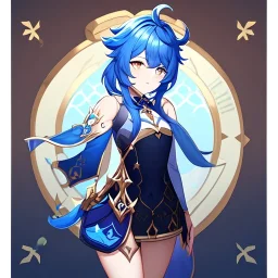 portrait of genshin from genshin ((genshin)) ((genshin ingame outfit)) wearing a short skirt, blue hair