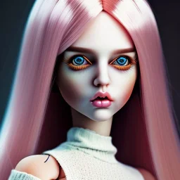 beautiful doll with long pink hair