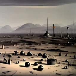 Odd objects in a wasteland, sun, Yves Tanguy