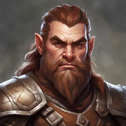 dnd, portrait of dwarven fighter, clean shaven, redish brown hair. No beard.