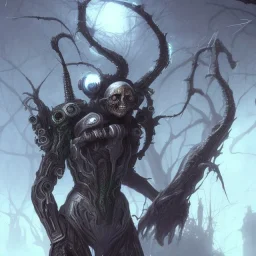 human insect hybrid exoskeleton worrier, weapon of light plasma crystal, black horror gaunt eyes, dead infected skin