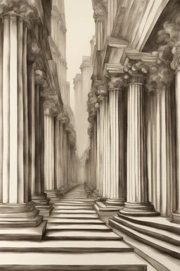 columns of gray men on the march toward sterility and self destruction; optical art; black and white ink wash with 50 shades of grey